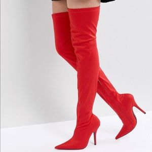Red over the knee boots